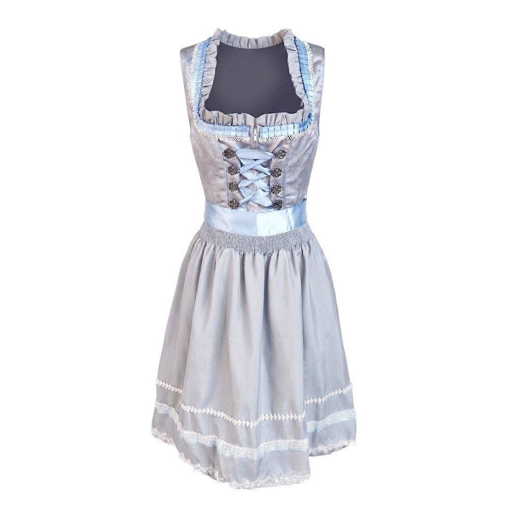 New Medium Grey Blue Oktoberfest Dirndl Dress Apron Set German Bavarian